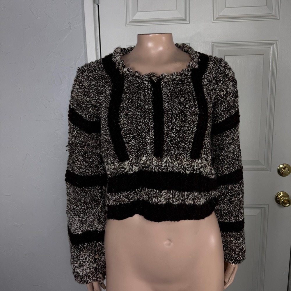 Vintage 70's Womens Sweater Wool knit Crop Bell Sleeve Retro Hippie Handmade CC7